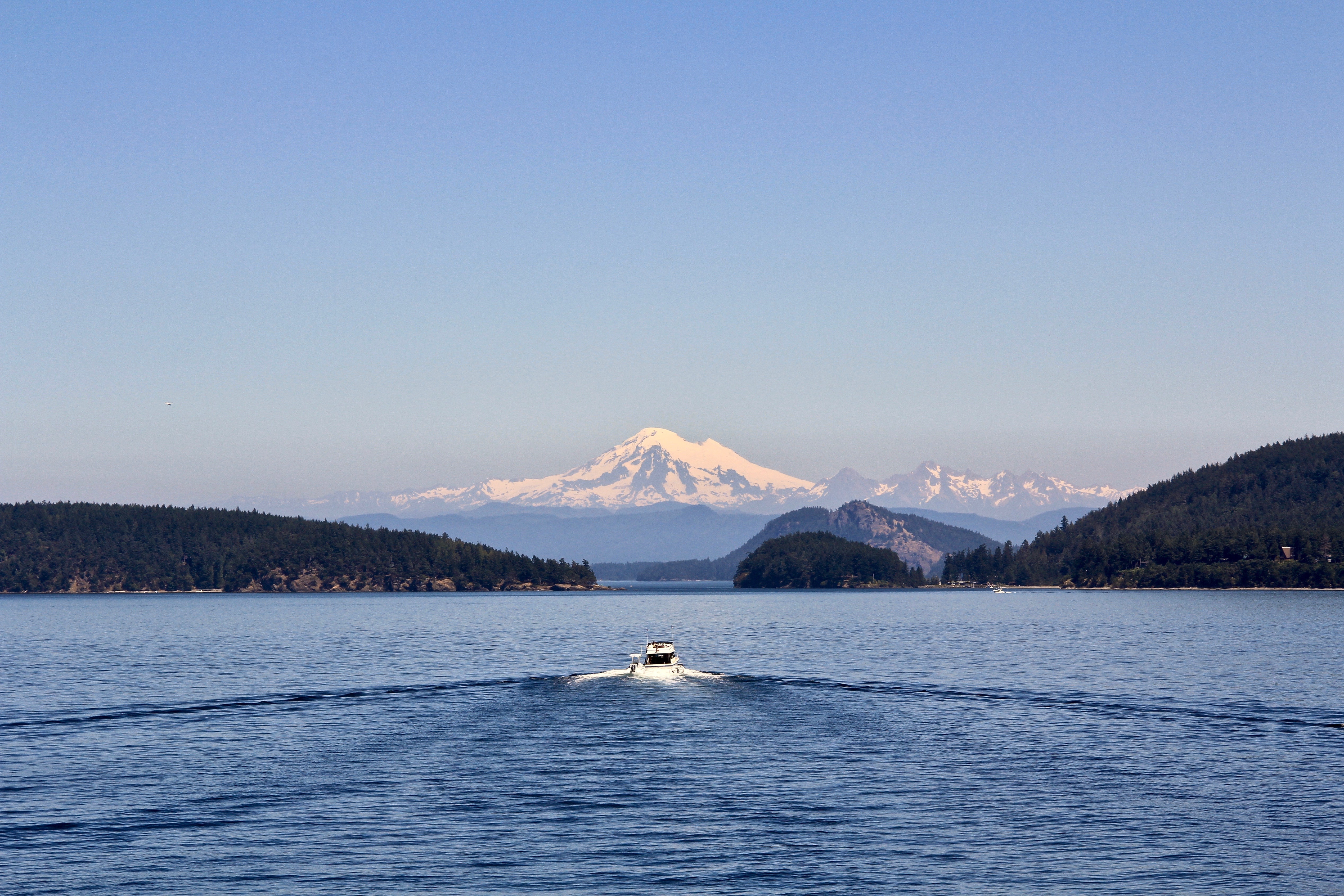 Boat on Water with Mountain in Background & Willatuk Serpent & Beaver